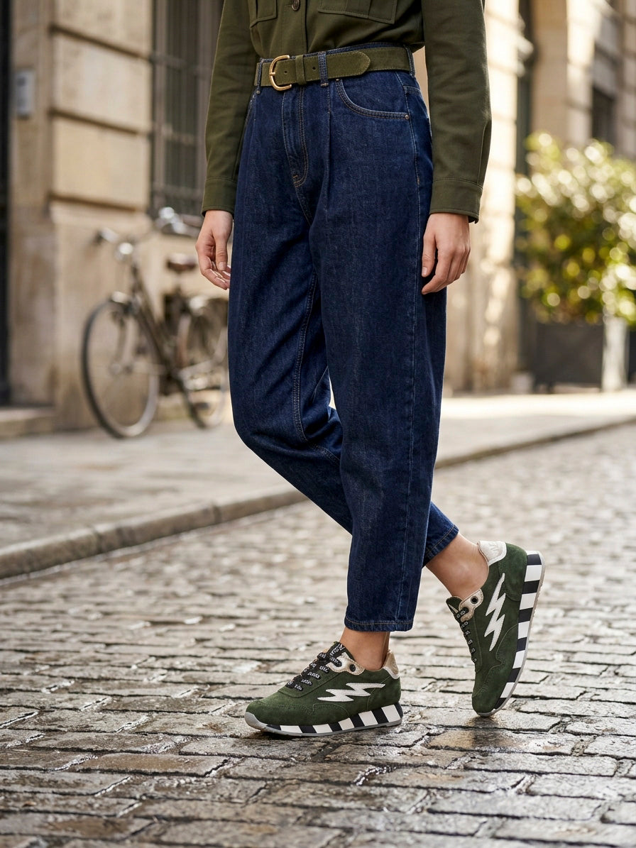 basket-nemonic-vert-rayure-noir-mocassi chausseur