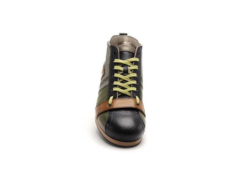 Basket montante Kamo Gutsu Tifo 130 cuir vert fumo homme, vue de face sur le dessus du pied
